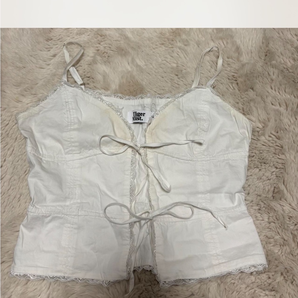 Tiger Mist White Tie Front Camisole